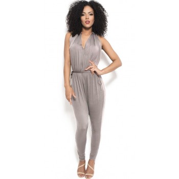 'Ainoa' grijze jumpsuit met v neck en lage rug